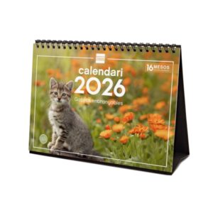 finocam calendario de sobremesa en catalan anual 2026 imagenes variadas espacio para escribir tematica de gatos