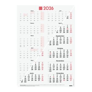 finocam poster calendario tipo poster anual 2026 espacio para escribir 485x680mm numeros grandes color blanco y rojo