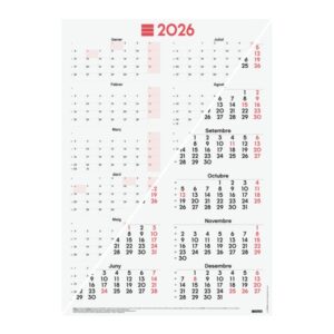 finocam poster calendario tipo poster en catalan anual 2026 espacio para escribir 485x680mm numeros grandes color blanco y rojo