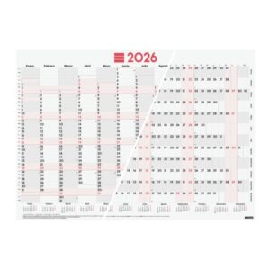 finocam planificador de tipo poster anual 2026 espacio para escribir 680x485mm numeros grandes color blanco y rojo
