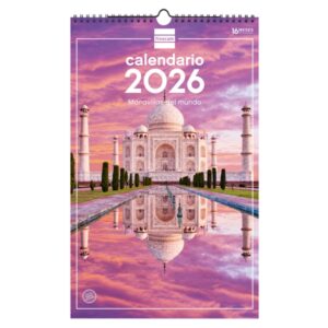 finocam calendario de pared anual 2026 imagenes variadas con espiral espacio para escribir tematica de maravillas del mundo