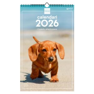 finocam calendario de pared en catalan anual 2026 imagenes variadas con espiral espacio para escribir tematica de cachorros