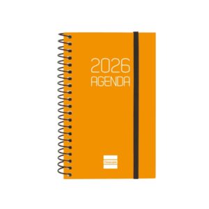 finocam opaque agenda de espiral en catalan anual 2026 tapa ligera cierre con goma elastica formato e3 85x14x127mm semana vista horizontal color naranja
