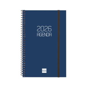 finocam opaque agenda de espiral anual 2026 tapa ligera cierre con goma elastica formato e5 125x14x181mm semana vista horizontal color azul