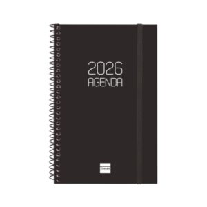 finocam opaque agenda de espiral anual 2026 tapa ligera cierre con goma elastica formato e5 125x14x181mm semana vista horizontal color negro