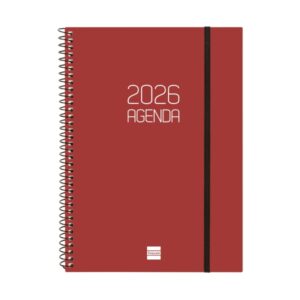finocam opaque agenda de espiral anual 2026 tapa ligera cierre con goma elastica formato e10 162x14x212mm semana vista horizontal color burdeos