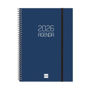 finocam opaque agenda de espiral anual 2026 tapa ligera cierre con goma elastica formato e10 162x14x212mm semana vista en vertical color azul