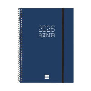 finocam opaque agenda de espiral en catalan anual 2026 tapa ligera cierre con goma elastica formato e10 217x14x297mm semana vista horizontal color azul