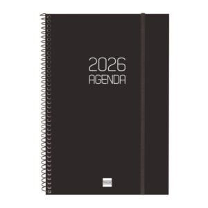 finocam opaque agenda de espiral anual 2026 tapa ligera cierre con goma elastica formato e11 172x14x242mm semana vista en vertical color negro