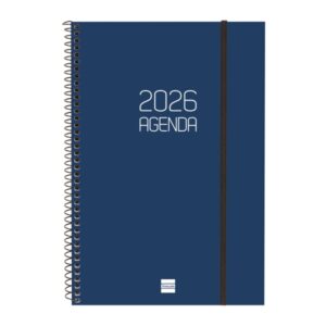 finocam opaque agenda de espiral en catalan anual 2026 tapa ligera cierre con goma elastica formato e11 172x14x242mm semana vista en vertical color azul