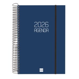 finocam opaque agenda de espiral en catalan anual 2026 tapa ligera cierre con goma elastica formato e11 175x29x242mm 1 dia por pagina color azul