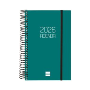 finocam opaque agenda de espiral anual 2026 tapa ligera cierre con goma elastica formato e5 1 dia por pagina color verde