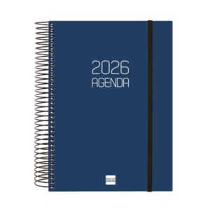 finocam opaque agenda de espiral anual 2026 tapa ligera cierre con goma elastica formato e10 175x29x212mm 1 dia por pagina color azul