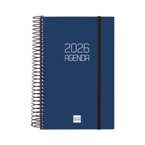 finocam opaque agenda de espiral en catalan anual 2026 tapa ligera cierre con goma elastica formato e5 135x24x181mm 1 dia por pagina color azul