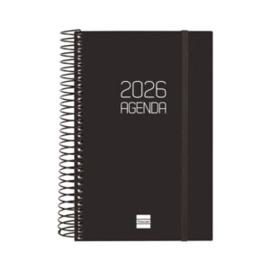 finocam opaque agenda de espiral en catalan anual 2026 tapa ligera cierre con goma elastica formato e5 135x24x181mm 1 dia por pagina color negro