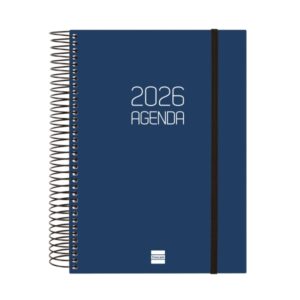 finocam opaque agenda de espiral en catalan anual 2026 tapa ligera cierre con goma elastica formato e10 175x29x212mm 1 dia por pagina color azul