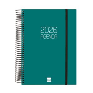 finocam opaque agenda de espiral en catalan anual 2026 tapa ligera cierre con goma elastica formato e10 175x29x212mm 1 dia por pagina color verde