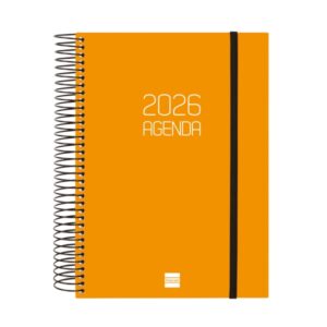 finocam opaque agenda de espiral en catalan anual 2026 tapa ligera cierre con goma elastica formato e10 175x29x212mm 1 dia por pagina color naranja