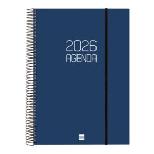 finocam opaque agenda de espiral en catalan anual 2026 tapa ligera cierre con goma elastica formato e40 230x29x297mm 1 dia por pagina color azul