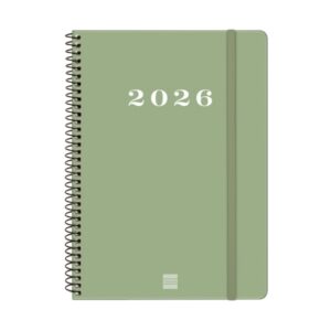 finocam my agenda de espiral anual 2026 tapa dura antirayaduras formato e10 171x9x212mm semana vista horizontal color verde