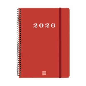 finocam my agenda de espiral anual 2026 tapa dura antirayaduras formato e10 171x9x212mm semana vista horizontal color rojo