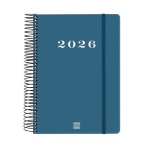 finocam my agenda de espiral anual 2026 tapa dura antirayaduras formato e10 185x20x212mm 1 dia por pagina color azul