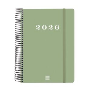 finocam my agenda de espiral anual 2026 tapa dura antirayaduras formato e10 185x20x212mm 1 dia por pagina color verde