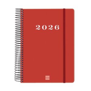 finocam my agenda de espiral anual 2026 tapa dura antirayaduras formato e10 185x20x212mm 1 dia por pagina color rojo