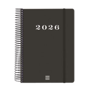 finocam my agenda de espiral anual 2026 tapa dura antirayaduras formato e10 185x20x212mm 1 dia por pagina color negro