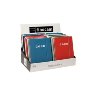 finocam my expositor con 16 agendas de espiral surtidas en catalan anual 2026 tapa dura antirayaduras color surtidos
