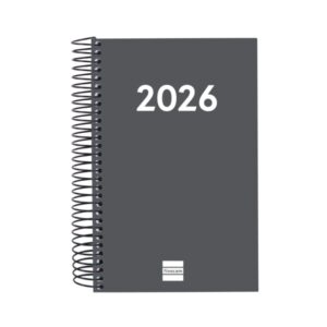 finocam espiral recambio anual 2026 para agendas duo anual 2026 formato e5 135x24x181mm 1 dia por pagina color gris oscuro