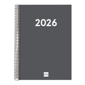 finocam espiral recambio anual 2026 para agendas duo anual 2026 formato e40 230x29x297mm 1 dia por pagina color gris oscuro