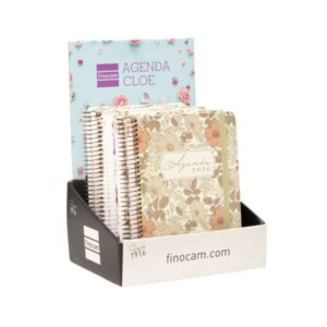 finocam cloe expositor con 6 agendas de espiral en catalan anual 2026 planificador cierre de goma formato e10 1 dia por pagina color surtidos