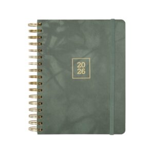finocam optimal agenda de espiral internacional anual 2026 planificador cierre de goma formato 1/4 155x215mm semana vista horizontal color verde oscuro