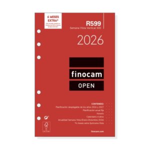 finocam r599 recambio anual 2026 para agendas open 2026 formato 500 117x8x181mm semana vista en vertical color blanco