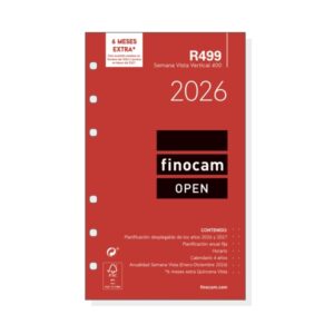 finocam r499 recambio anual 2026 para agendas open 2026 formato 400 91x8x152mm semana vista en vertical color blanco