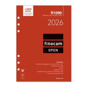 finocam r1099 recambio anual 2026 para agendas open 2026 formato 1000 155x7x215mm semana vista en vertical color blanco
