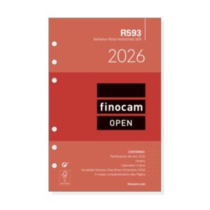 finocam r593 recambio anual 2026 para agendas open 2026 formato 500 117x6x181mm semana vista horizontal color blanco