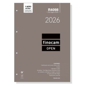finocam r4098 recambio anual 2026 para agendas open 2026 formato a4 210x17x297mm 1 dia por pagina color blanco