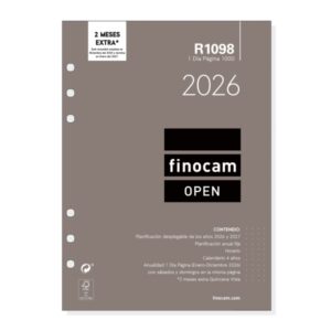 finocam r1098 recambio anual 2026 para agendas open 2026 formato 1000 155x15x215mm 1 dia por pagina color blanco