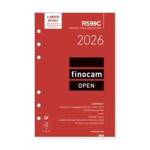 finocam r599c recambio anual 2026 para agendas open 2026 en catalan formato 500 117x8x181mm semana vista en vertical color blanco