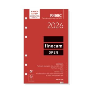 finocam r499c recambio anual 2026 para agendas open 2026 en catalan formato 400 91x8x152mm semana vista en vertical color blanco