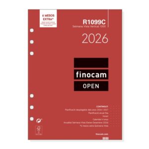 finocam r1099c recambio anual 2026 para agendas open 2026 en catalan formato 1000 155x7x215mm semana vista en vertical color blanco
