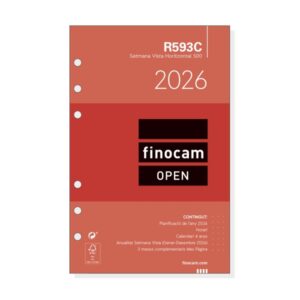finocam r593c recambio anual 2026 para agendas open 2026 en catalan formato 500 117x6x181mm semana vista horizontal color blanco
