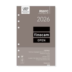 finocam r597c recambio anual 2026 para agendas open 2026 en catalan formato 500 117x11x181mm 2 dias por pagina color blanco