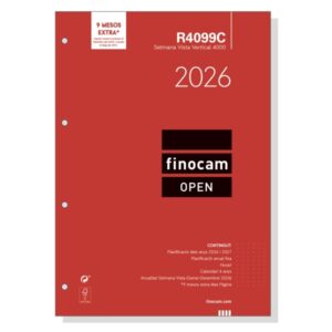 finocam r4099c recambio anual 2026 para agendas open 2026 en catalan formato a4 210x6x297mm semana vista en vertical color blanco
