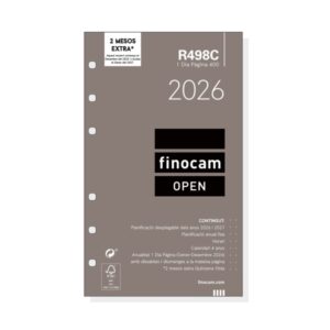 finocam r498c recambio anual 2026 para agendas open 2026 en catalan formato 400 91x16x152mm 1 dia por pagina color blanco