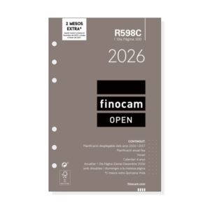 finocam r598c recambio anual 2026 para agendas open 2026 en catalan formato 500 117x16x181mm 1 dia por pagina color blanco