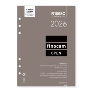 finocam r1098c recambio anual 2026 para agendas open 2026 en catalan formato 1000 155x15x215mm 1 dia por pagina color blanco