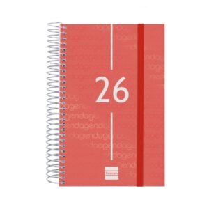 finocam year agenda de espiral anual 2026 tapa ligera formato e5 135x24x181mm 1 dia por pagina color rojo